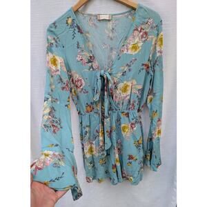Altar'd State Womens Floral‎ Bell Sleeve Romper Sz S Boho Whimsical Fairy